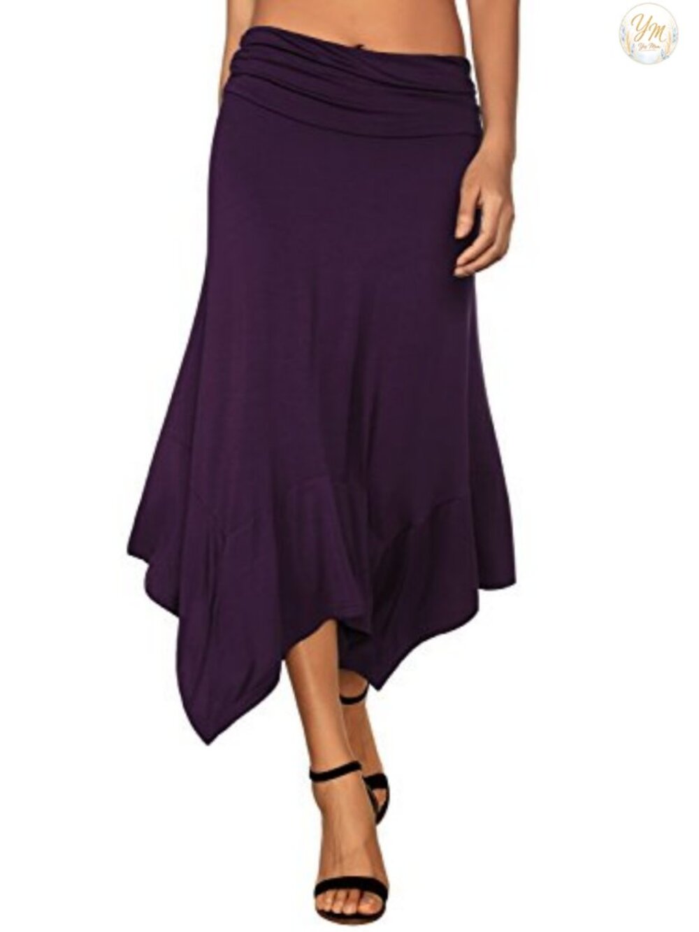 Women's Flowy Handkerchief Hem Midi Skirt Ruched Waist